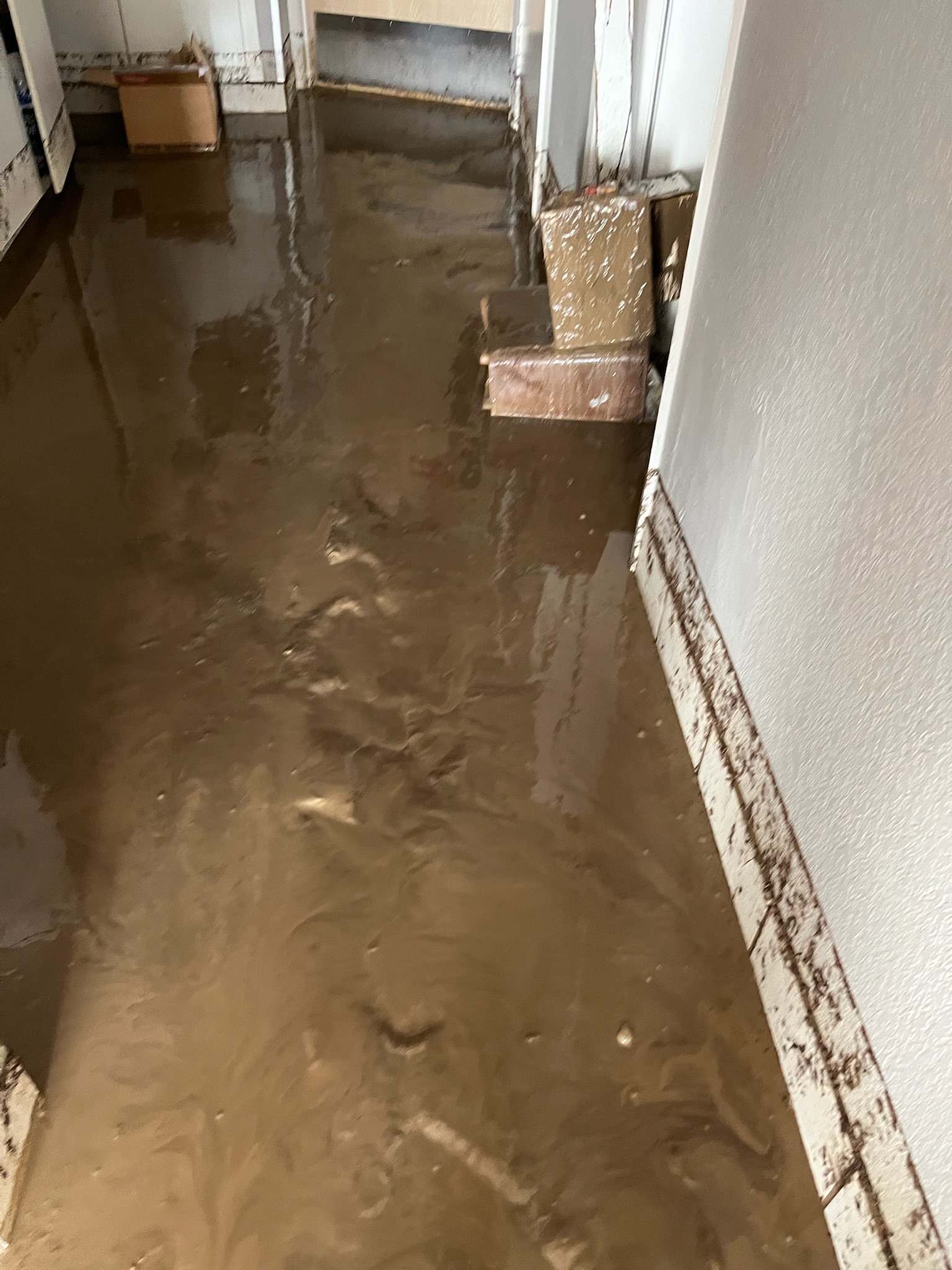 A flooded showing significant water damage