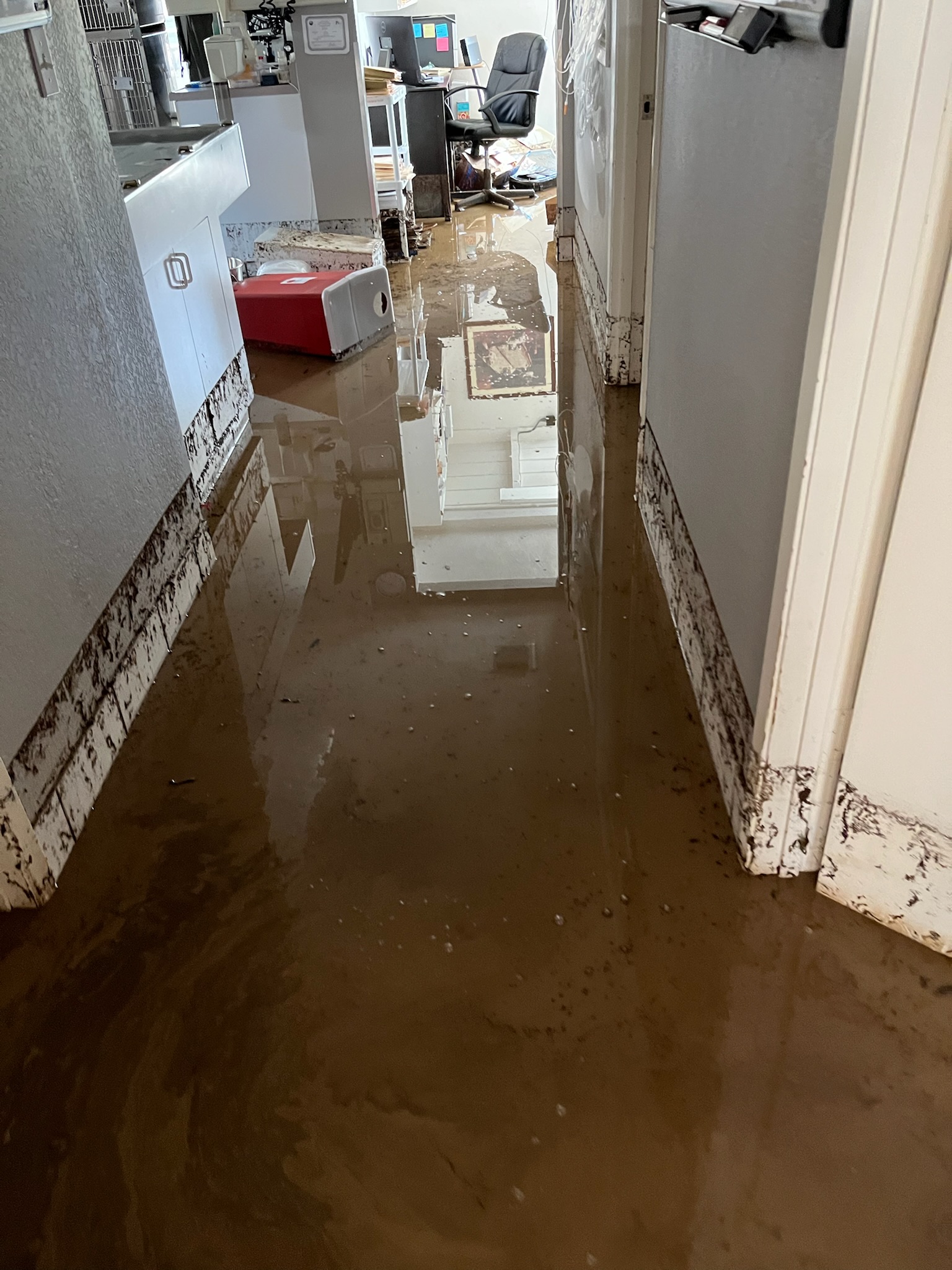 A kitchen inundated with water