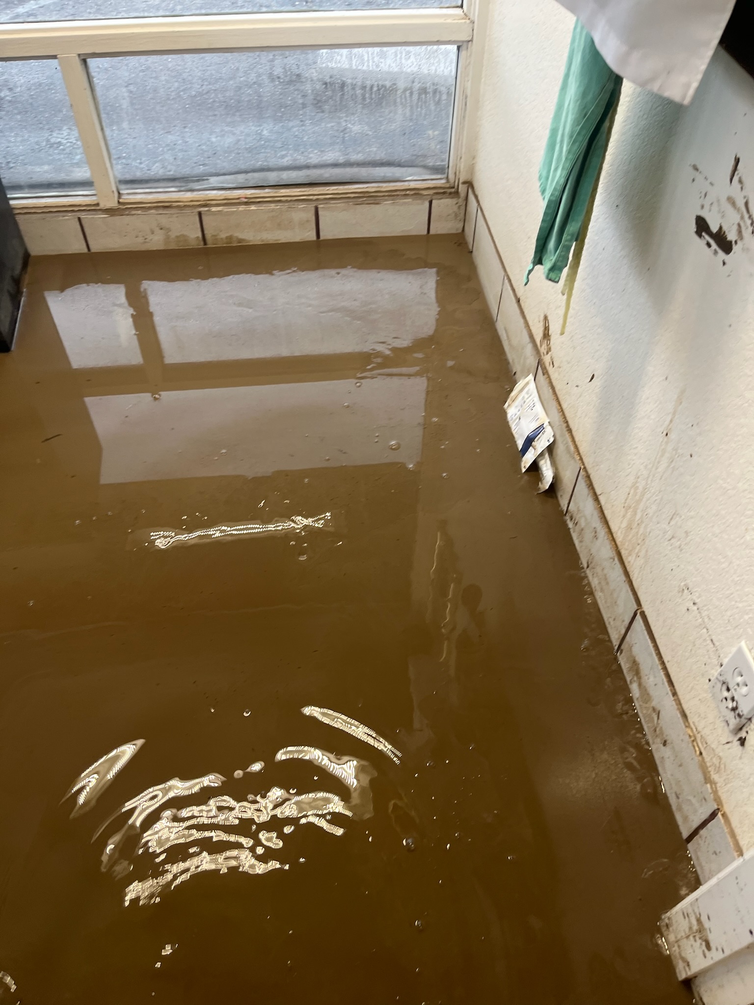 An interior view of a flooded