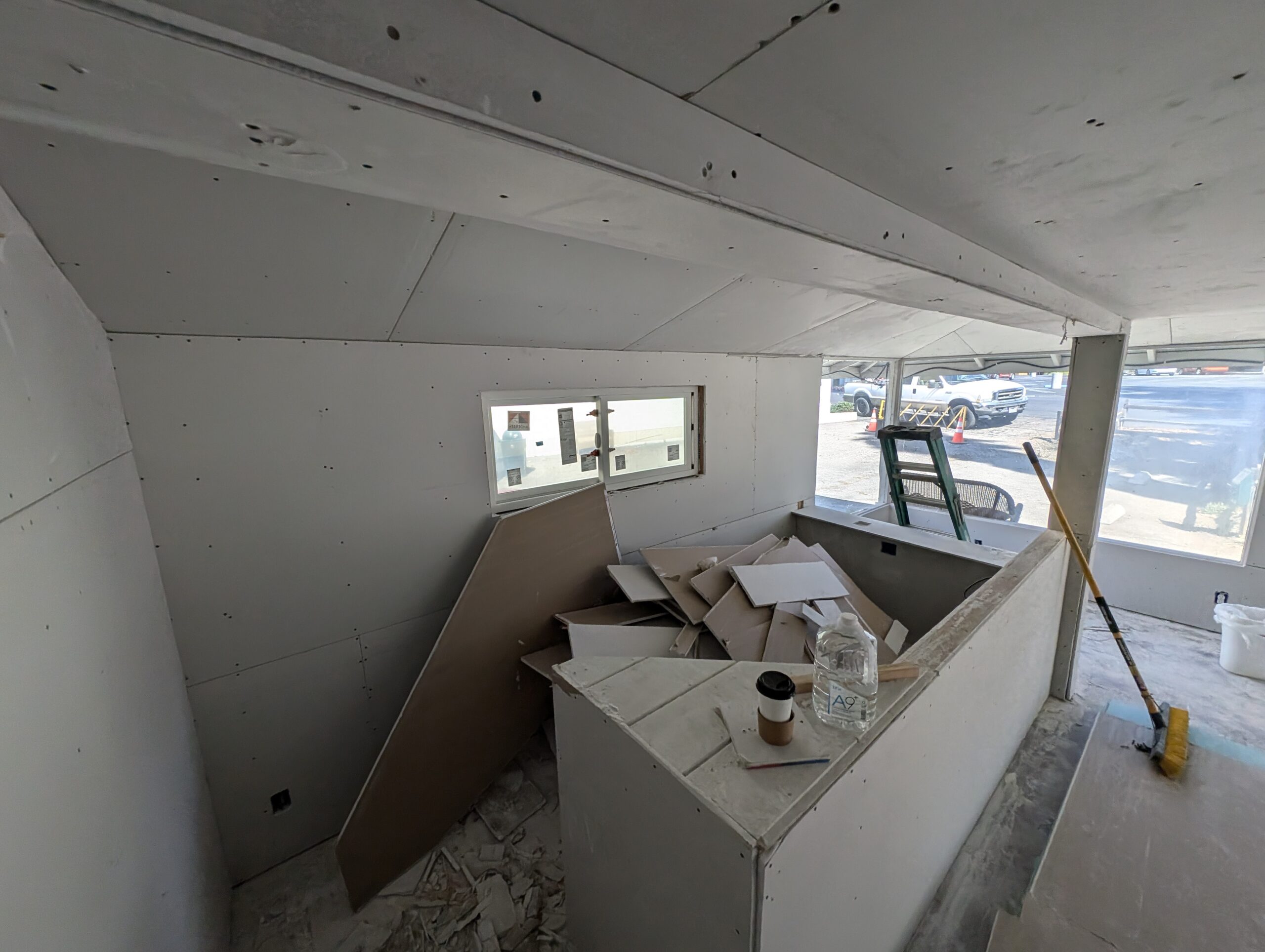 under construction featuring a counter and cabinets