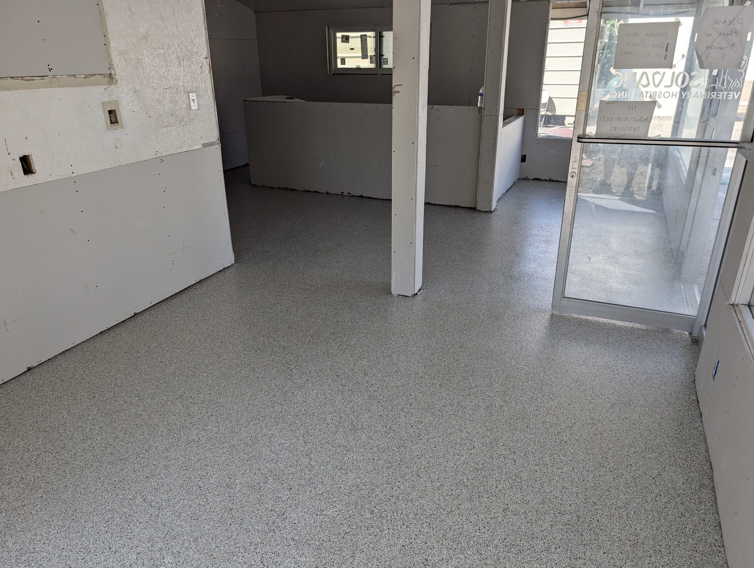 A room featuring a pristine white floor